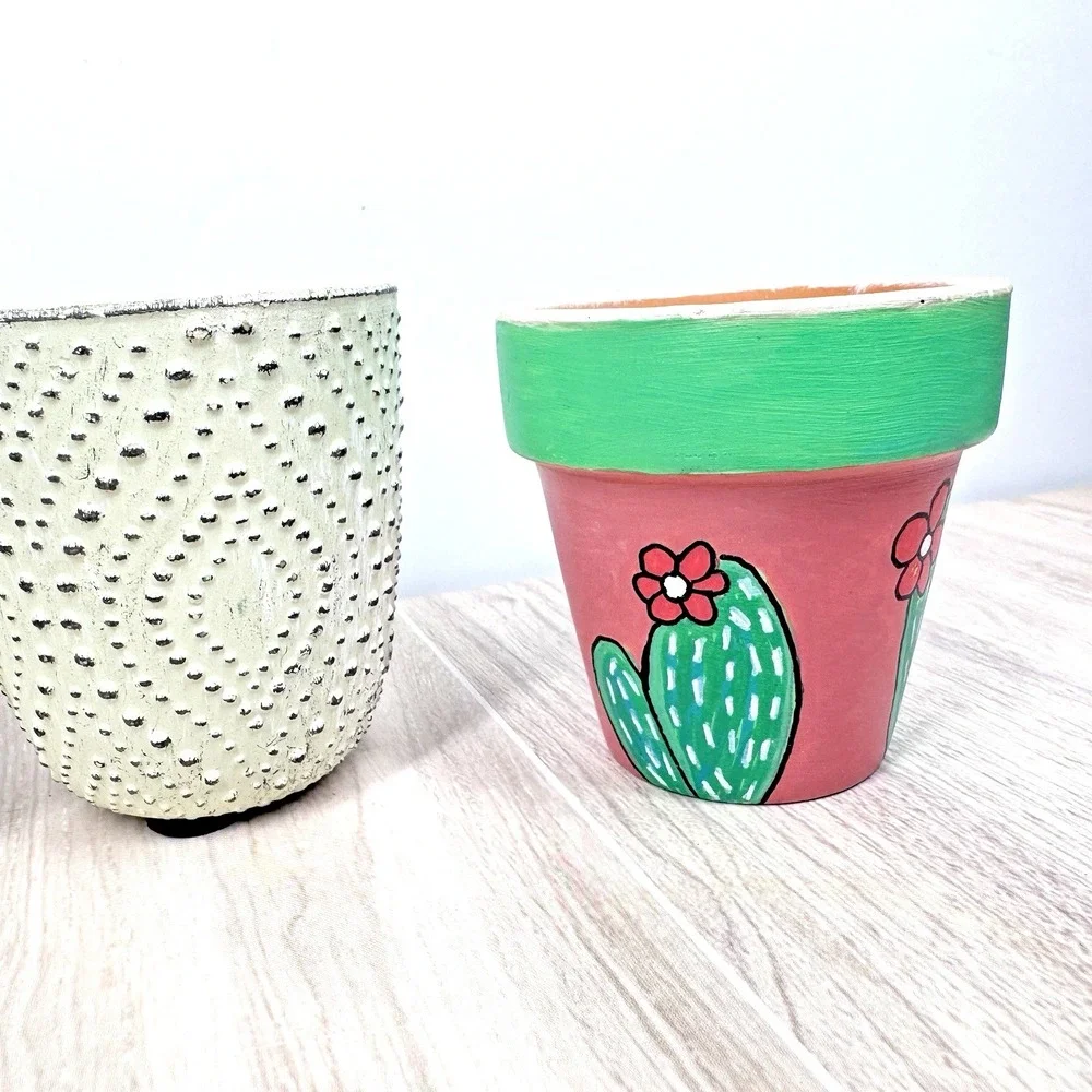 Mini Ceramic Planters Lot Small Flower Pots‎ Cactus Succulent Decor Set 4